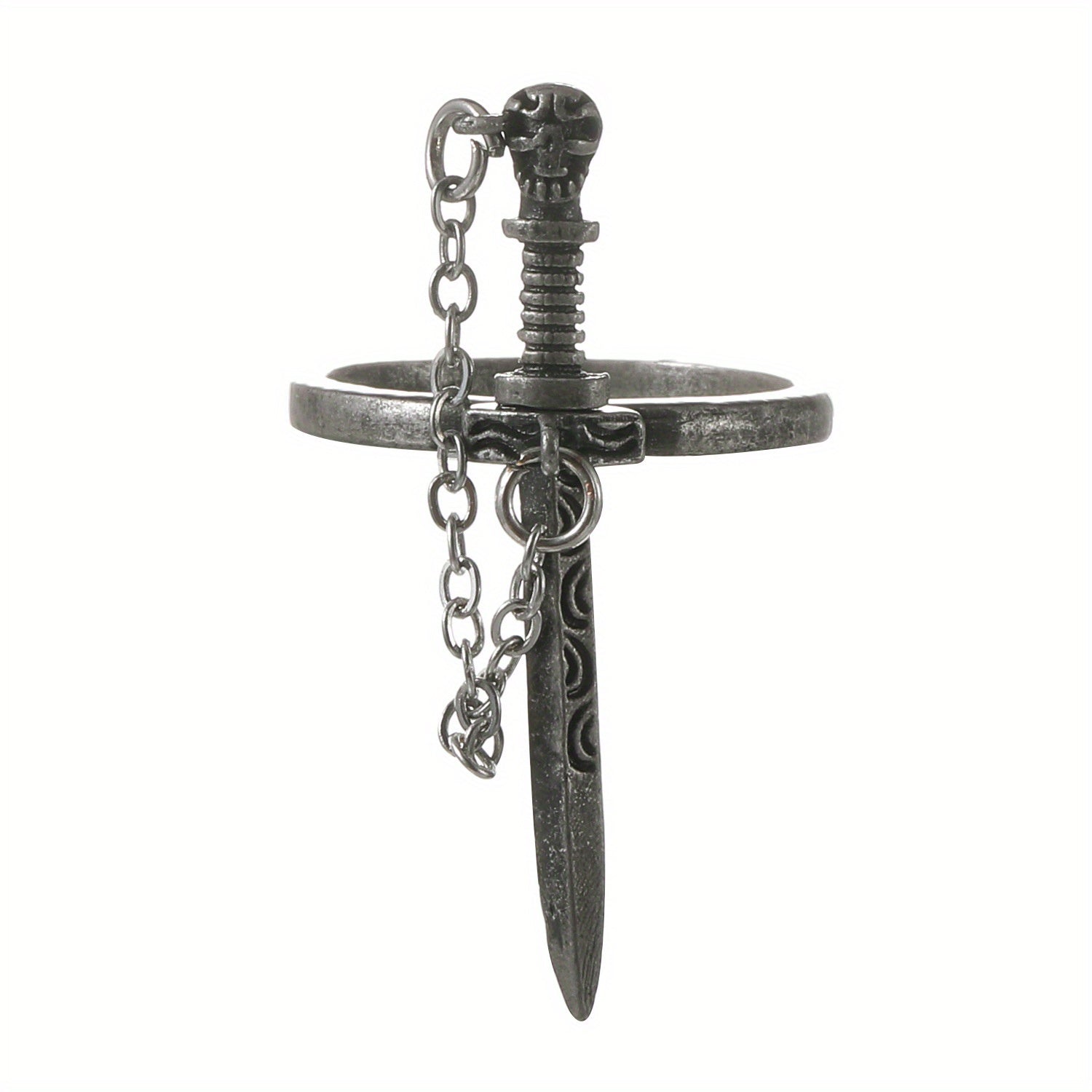 Gothic Style Cross Sword Ring Silver Plated Zinc Alloy