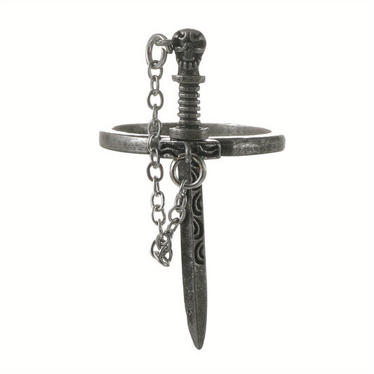 Gothic Style Cross Sword Ring Silver Plated Zinc Alloy
