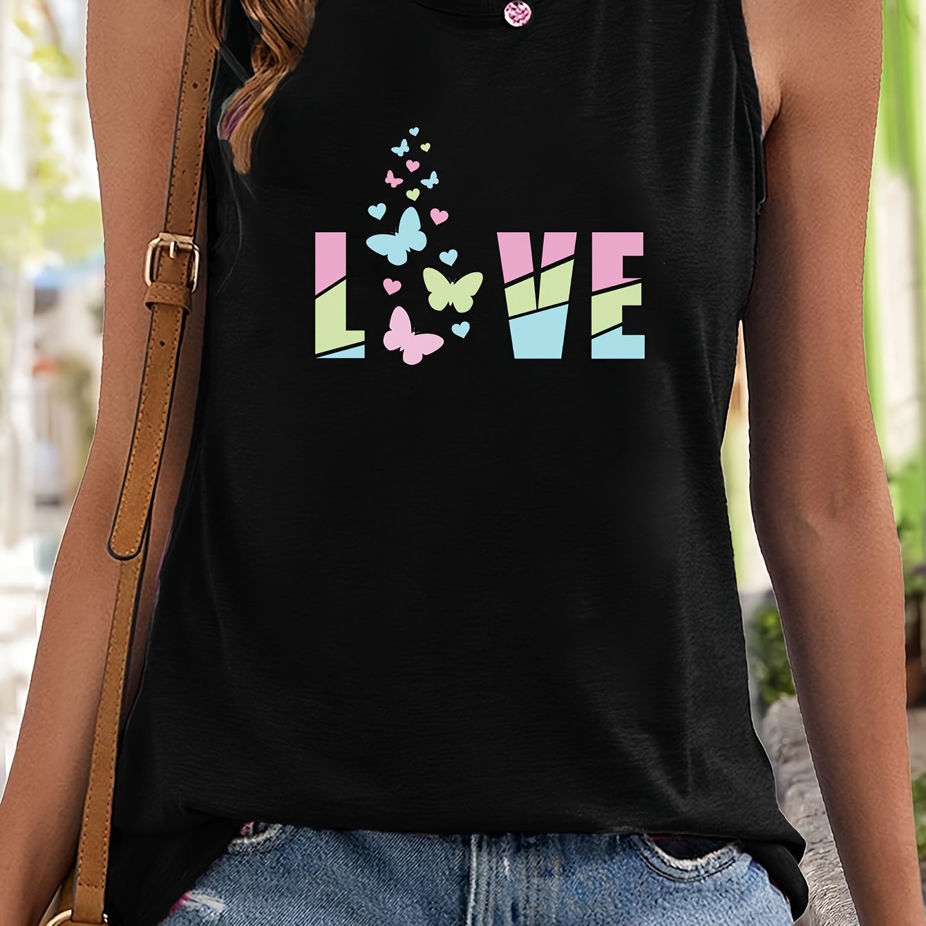 Butterfly Letter Pattern Sleeveless Sports Vest Stretchy Casual Sporty Top