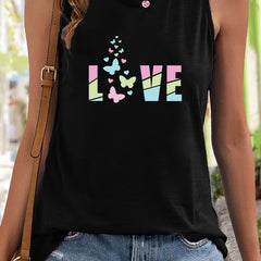 Butterfly Letter Pattern Sleeveless Sports Vest Stretchy Casual Sporty Top