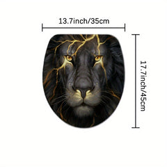 Lion Print Shower Curtain Set with 12 Hooks & Non-Slip Bathroom Rug