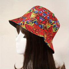 Y2K Red Graffiti Bucket Hat Reversible Fisherman Cap