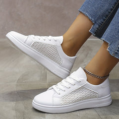 Women's Breathable Mesh Panel Sneakers Lace Up Low Shoes