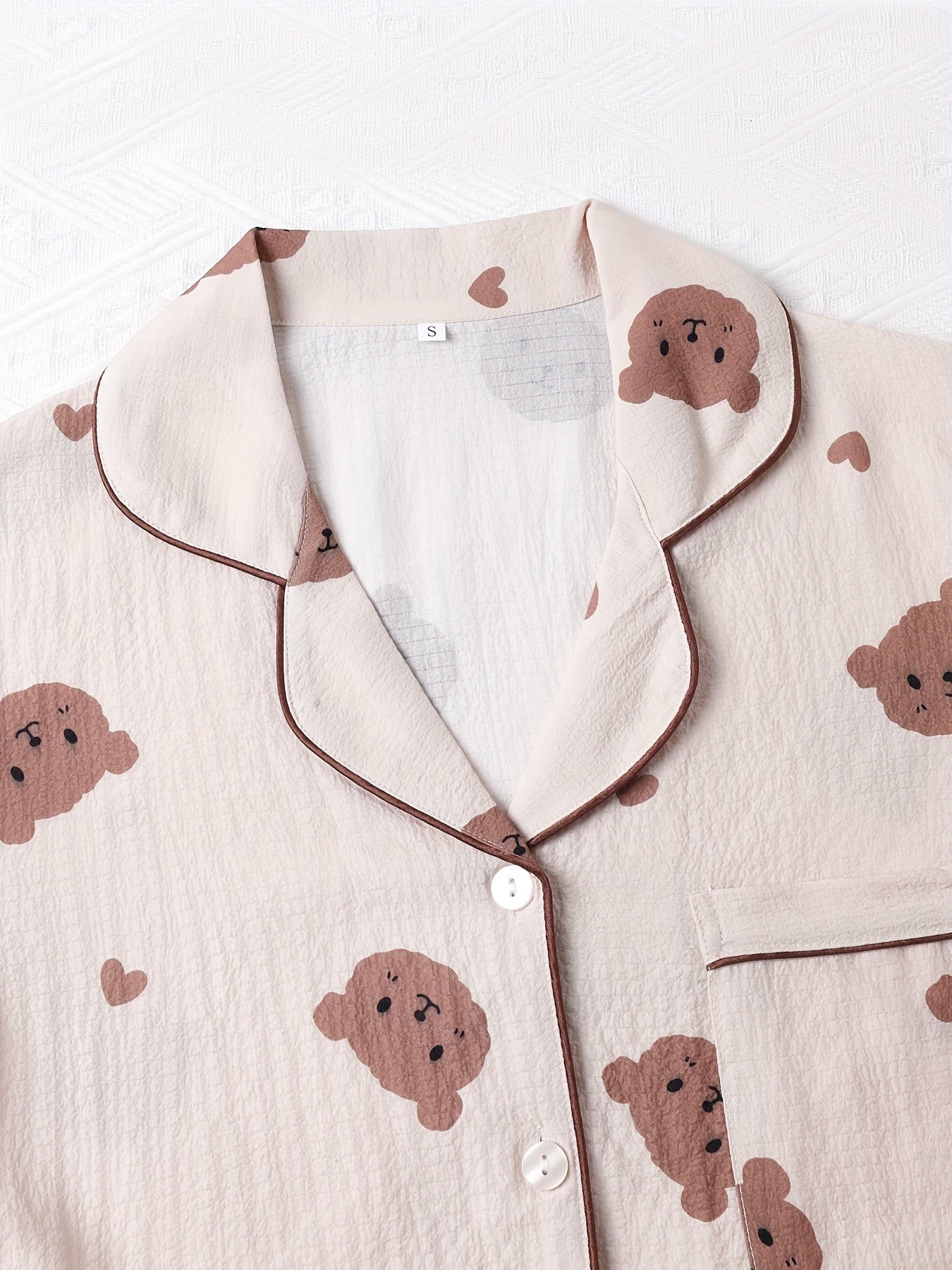 Bear Print Pajama Set Long Sleeve Top & Pants Women's Sleepwear