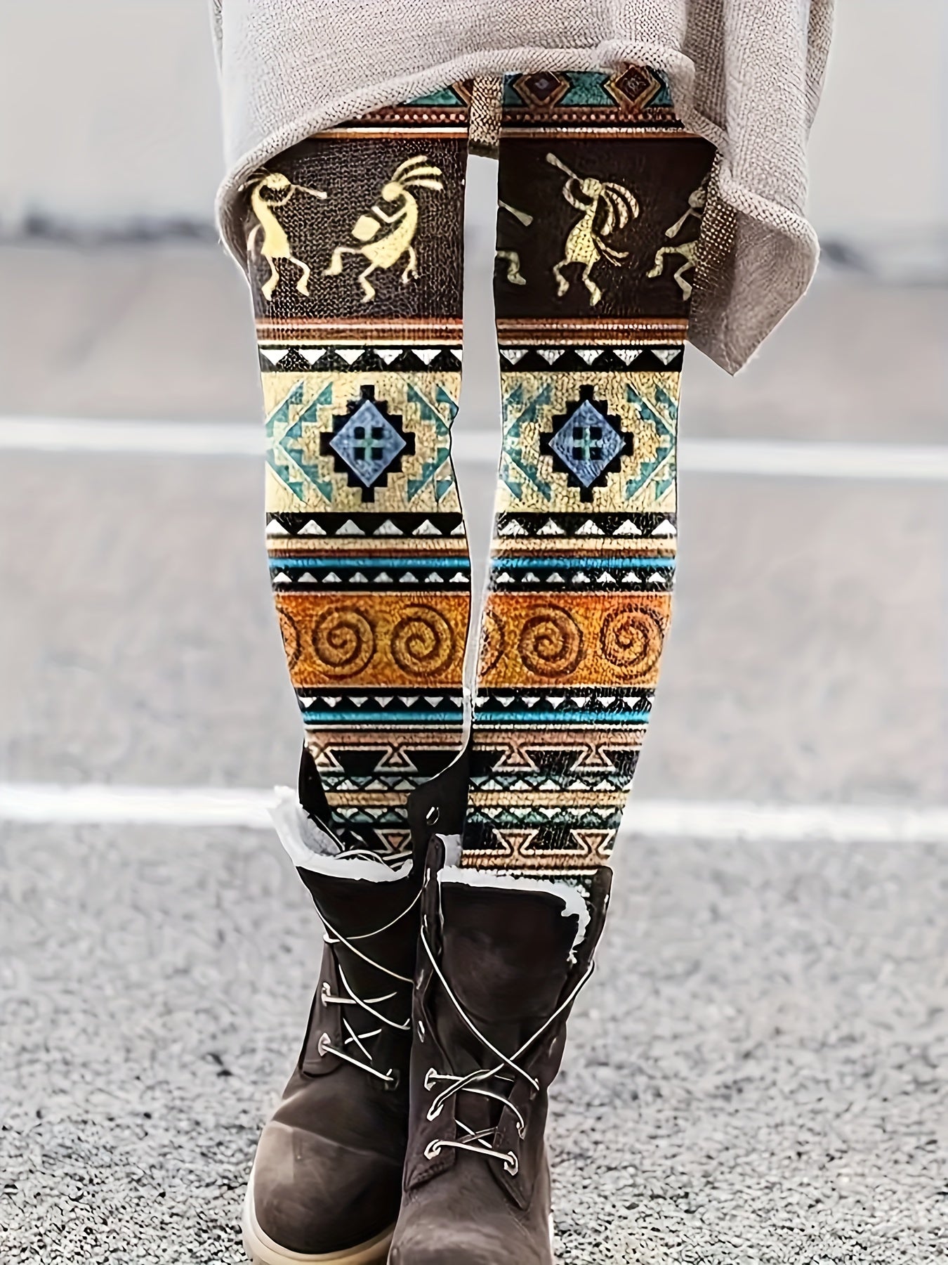 Boho Leggings Women's Plus Tribal Print High Rise