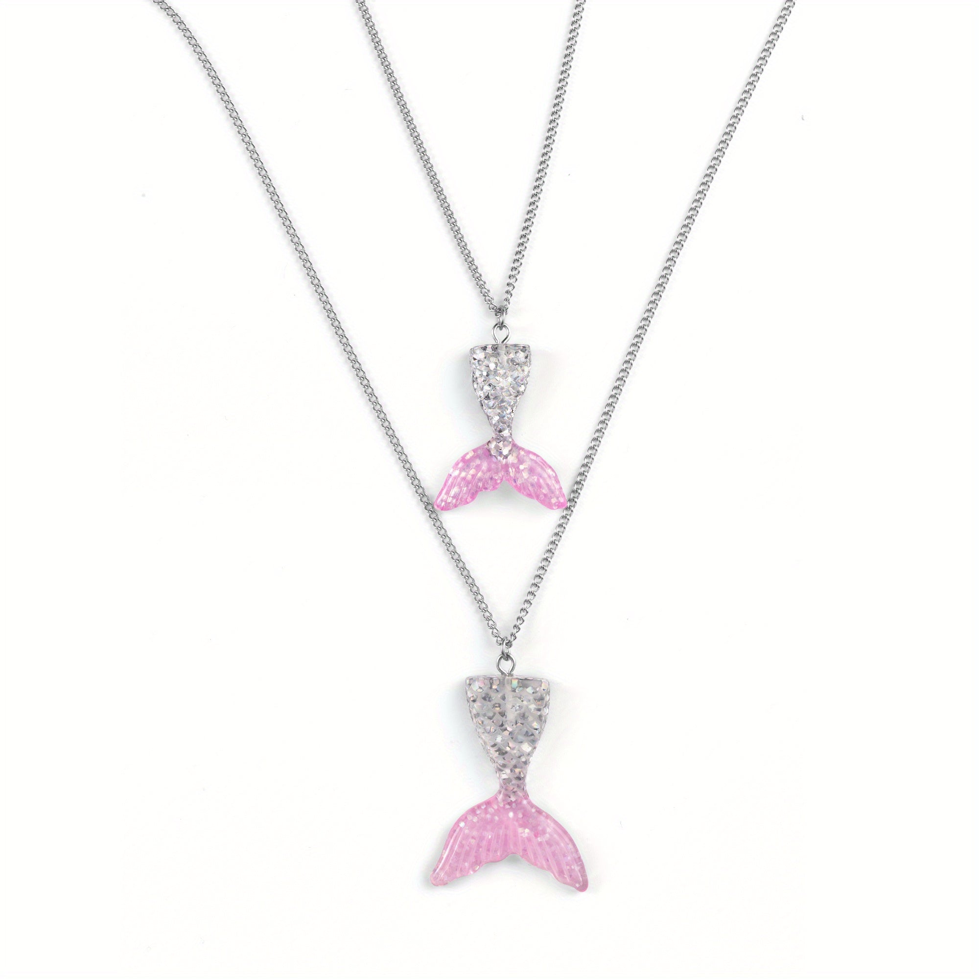 Resin Mermaid Tail Pendant Necklace Stainless Steel Chain Set