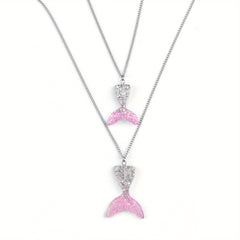 Resin Mermaid Tail Pendant Necklace Stainless Steel Chain Set