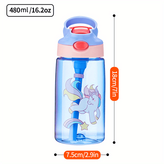 480ml 16.2oz Water Cup Student Female Anti-fall Portable Straw Bottle