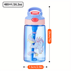480ml 16.2oz Water Cup Student Female Anti-fall Portable Straw Bottle