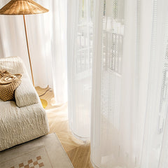 Translucent Sheer Curtain Braided Geometric Striped Rod Pocket Curtain