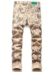 Men's Nostalgia Straight Jeans Splicing Vintage Street Jeans