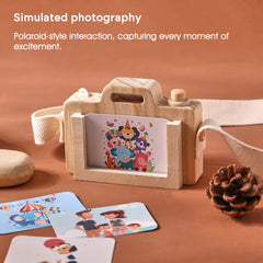 Wooden Cartoon Camera Toy for Kids with Strap and Cards