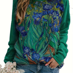 Floral Print Raglan Sweatshirt Long Sleeve Crew Neck Casual Fall Winter