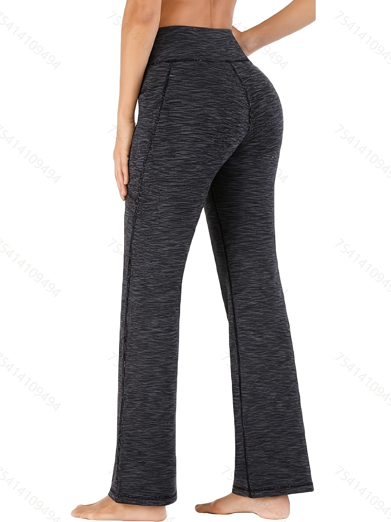 Solid Side Pocket Wide Legs Pants High Waist Bell Bottom Yoga Sports Pants