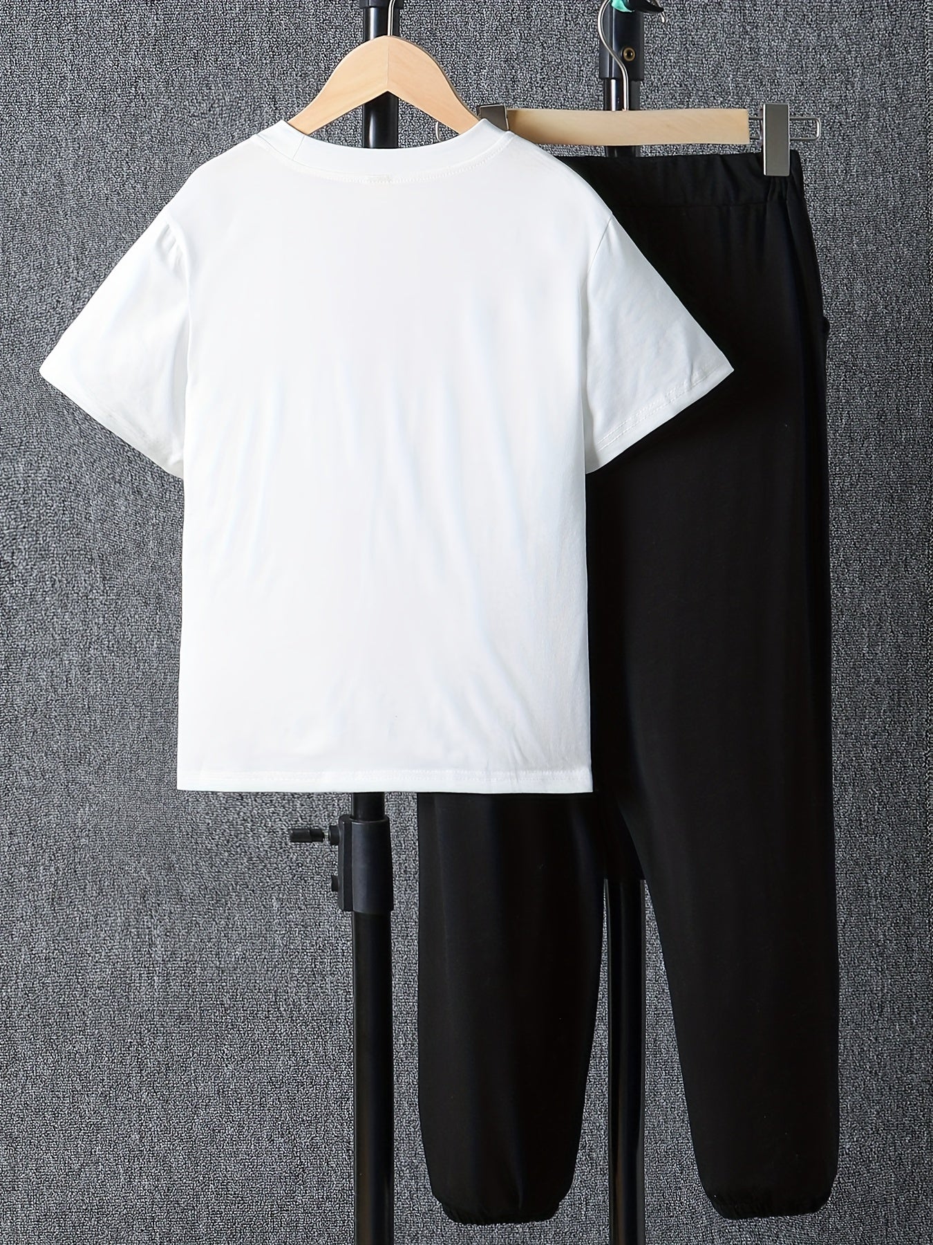 Cartoon Crown KING Print Boy's 2pcs T shirt & Drawstring Sweatpants Set
