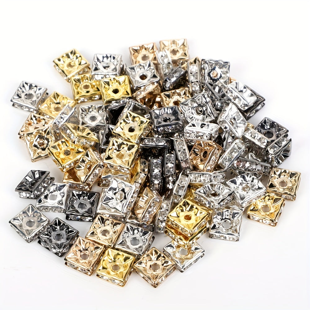 50pcs Mixed Square Rhinestone Crystal Beads for DIY Jewelry Making