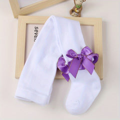 Girls Lace Pantyhose with Bow Decoration