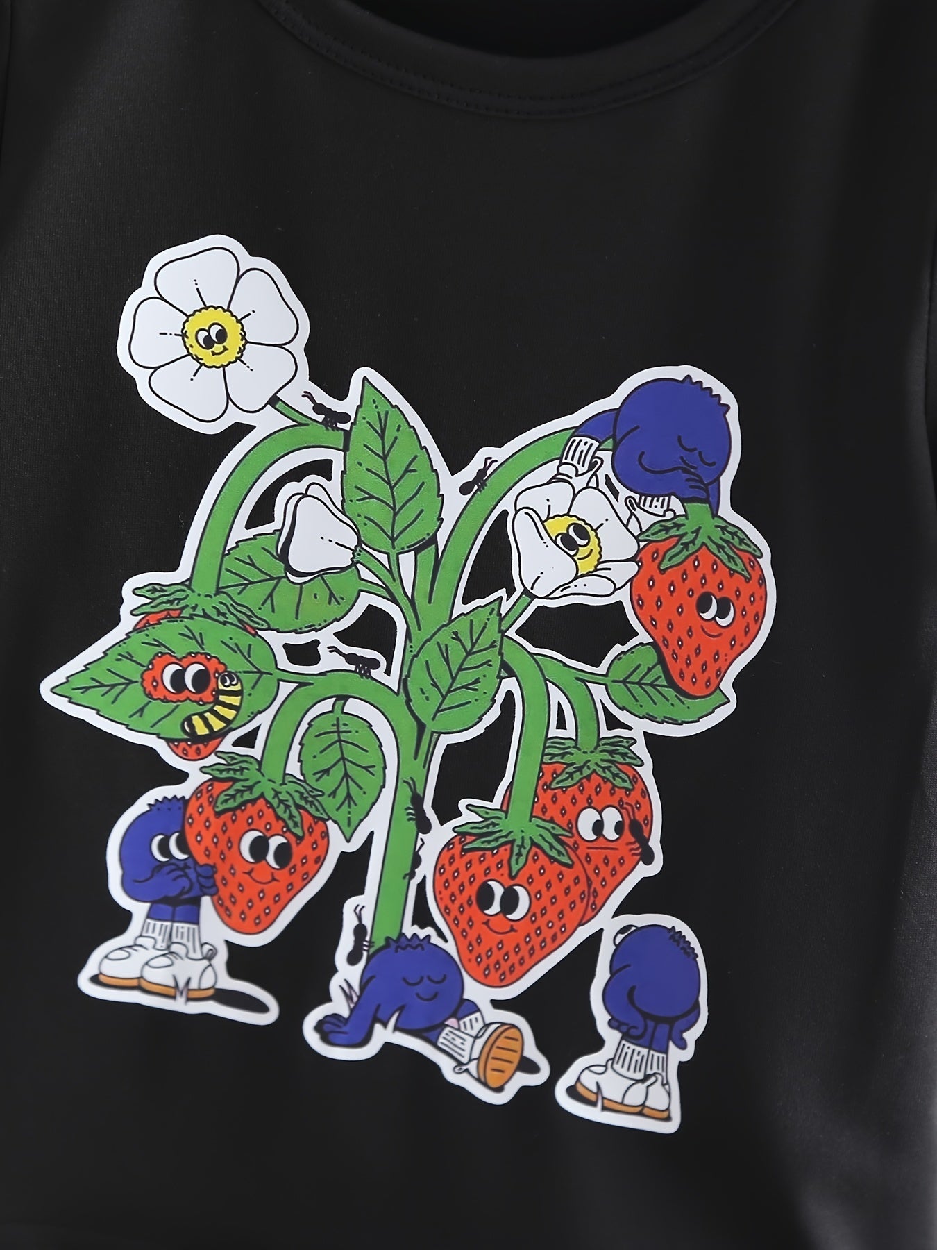 Strawberry Floral Print T-shirt & Shorts Set for Summer