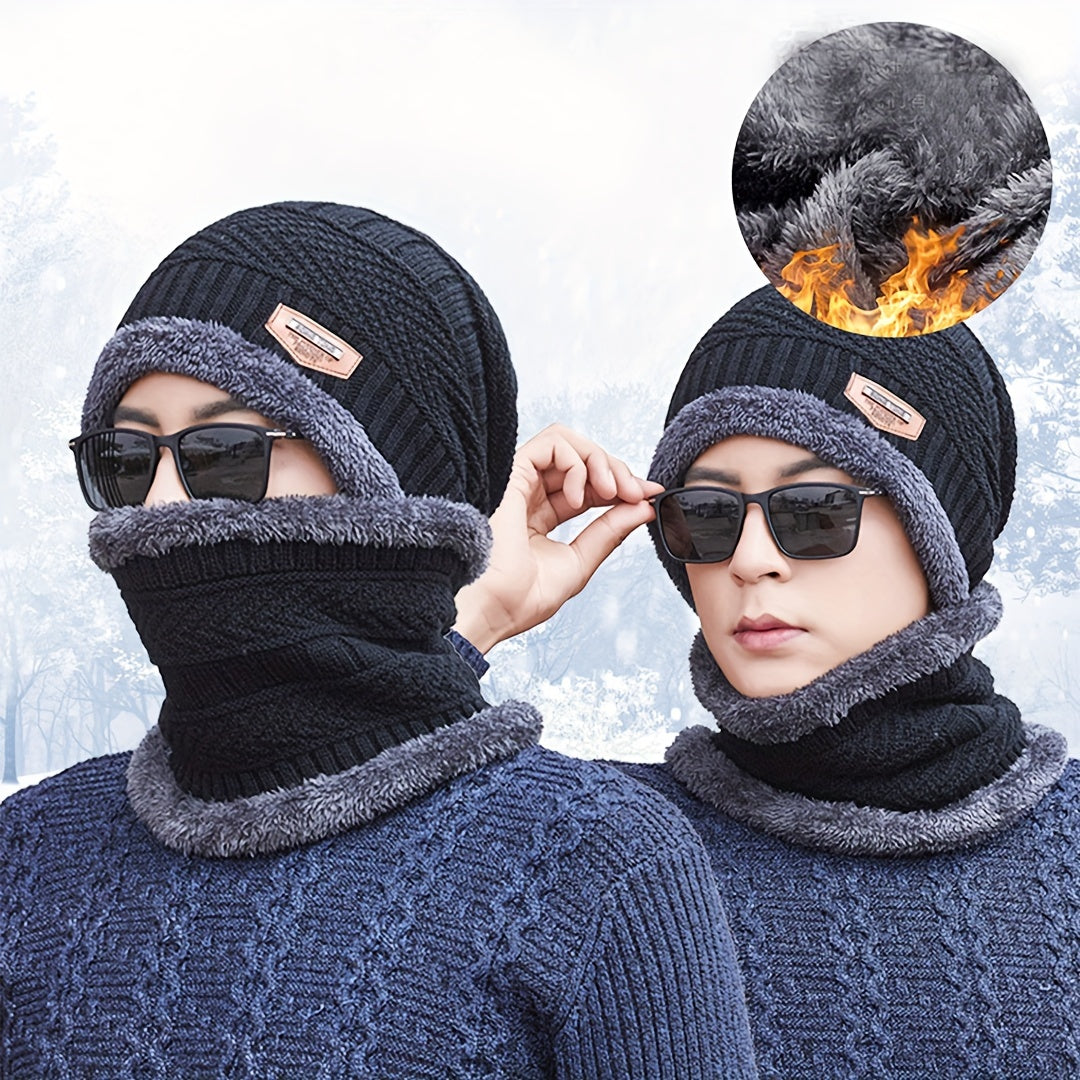 Velvet Winter Beanie Hat & Scarf Set for Men & Women