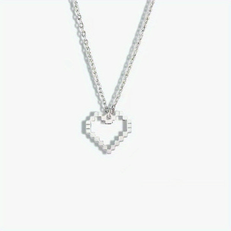 Creative Mosaic Heart Hollow Pixel Heart Pendant Necklace