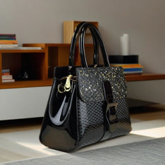 Vintage Handbag with Metallic Fish Scale Texture & Clasp