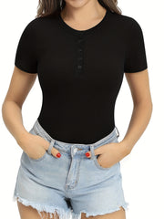 Solid Crew Neck Bodysuit Short Sleeve Shapewear