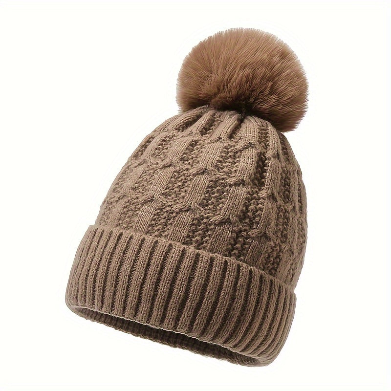 Winter Thickened Knitted Hat With Pom