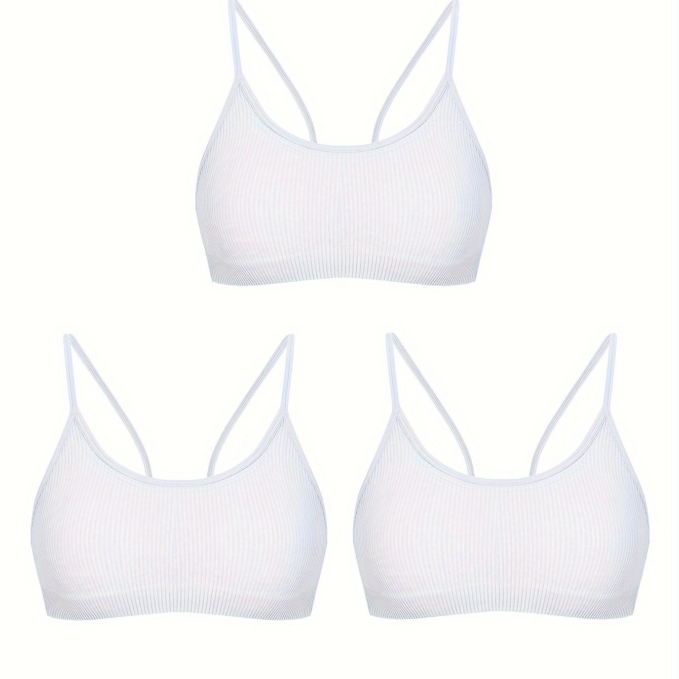 3pcs Ribbed Wireless Bras Breathable Stretch Bra Women's Lingerie & Underwear
