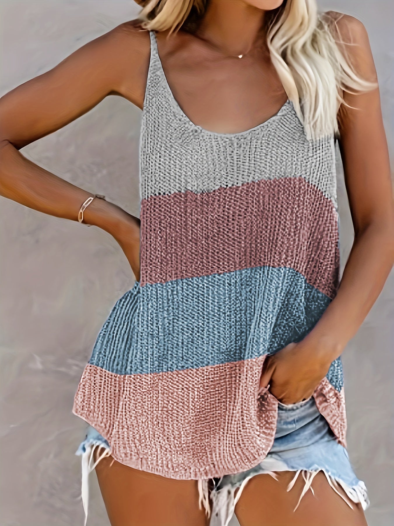 Striped Knitted Cami Top Beach Casual Top