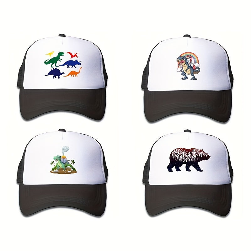 Boys Dinosaur Print Baseball Hat Sunscreen Mesh Breathable Trucker Cap