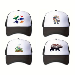 Boys Dinosaur Print Baseball Hat Sunscreen Mesh Breathable Trucker Cap