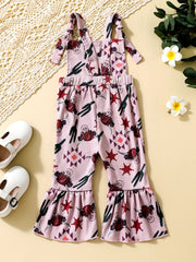 Floral Print Baby Girls Flared Overalls Suspender Bell Bottom Pants