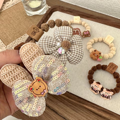 5pcs Kids Bow Hair Ties Cartoon Hair Rope
