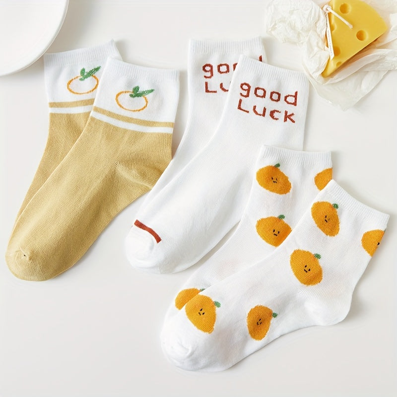 5 Pairs Fruit & Letter Print Socks Women's Stockings