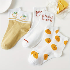 5 Pairs Fruit & Letter Print Socks Women's Stockings