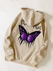 Butterfly Print Drawstring Hoodie Women's Pullover Sweatshirt