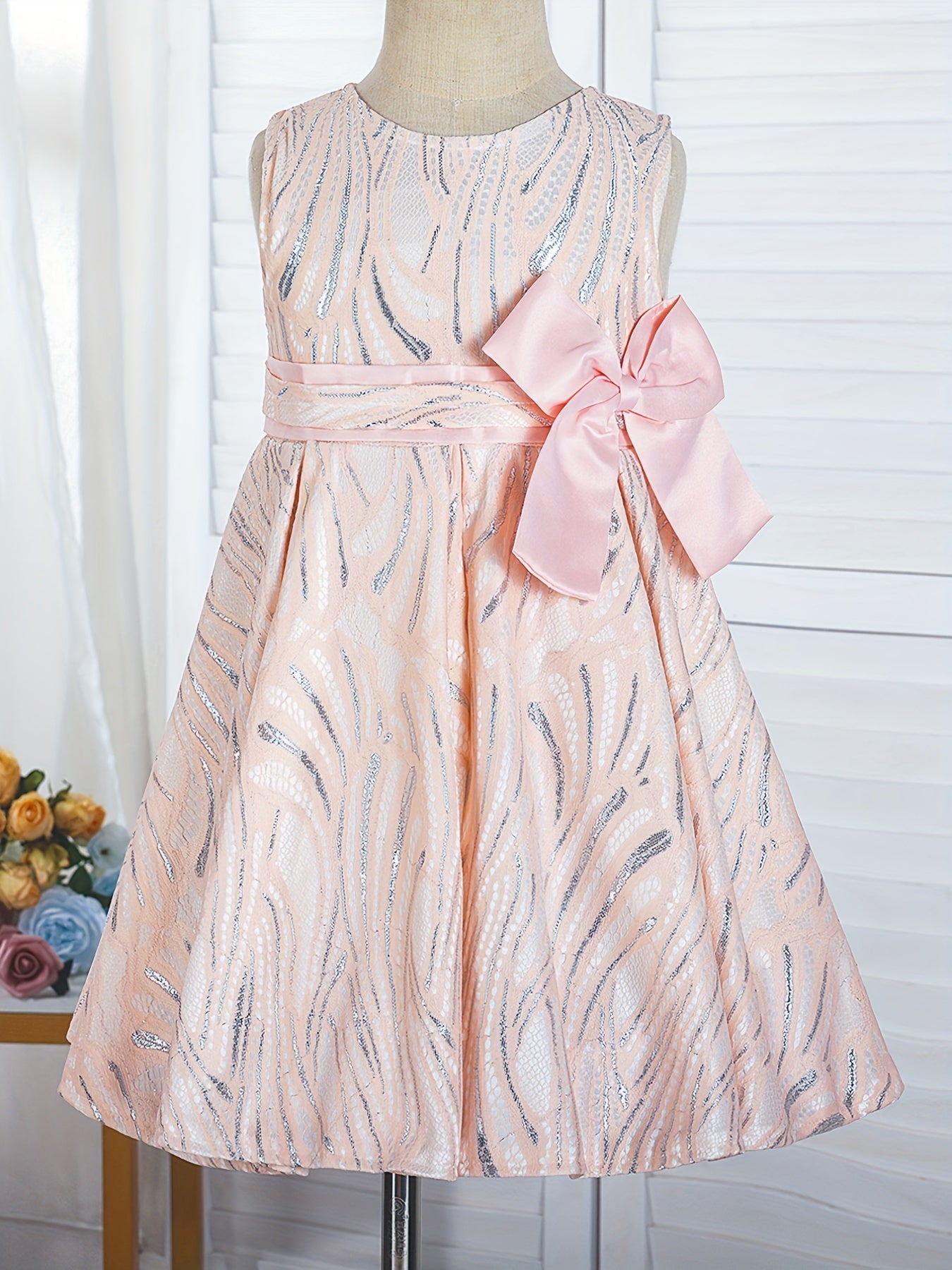 Flower Girls Wedding Outfit Bow Waisted Sleeveless Princess Dress