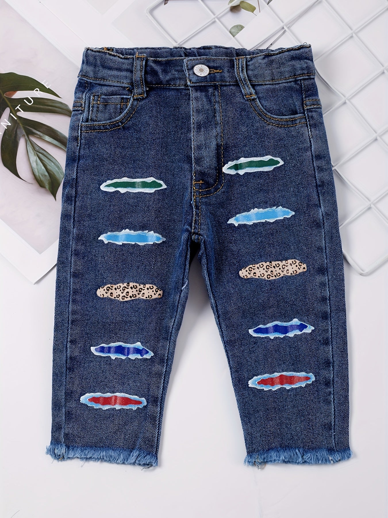 Girls Casual Print Denim Pants For Kids Children Holiday Summer