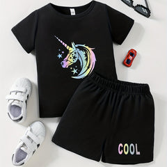 Boys Unicorn Casual Outfit T shirt & Shorts Kids Summer Clothes Sets