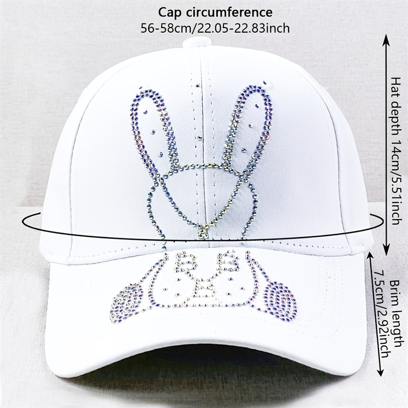 Rhinestone Rabbit Baseball Cap Sun Hat for Women