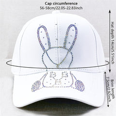 Rhinestone Rabbit Baseball Cap Sun Hat for Women