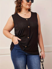 Solid Button Round Neck Tank Top