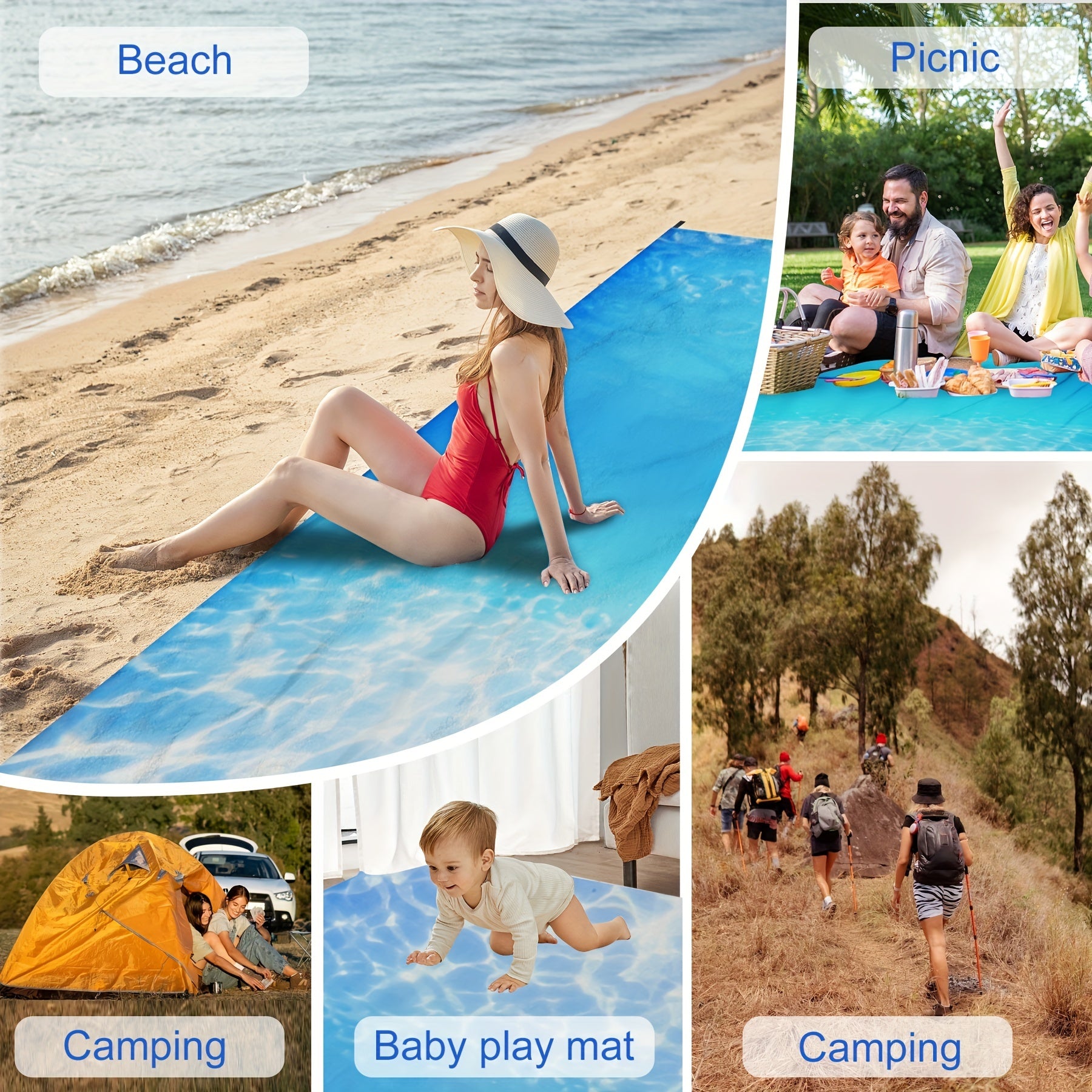 Waterproof Foldable Beach Mat Plaid Outdoor Camping