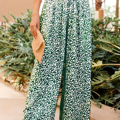Ditsy Print Smocked Waist Wide Leg Pants for Women