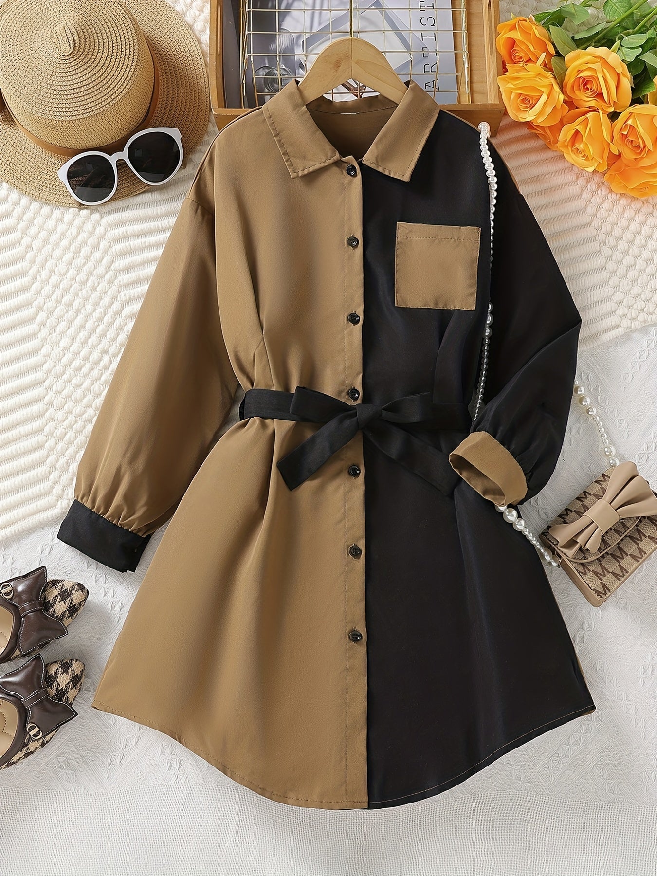 Girls' Long Sleeve Tunic Shirt Dress w/ Pocket