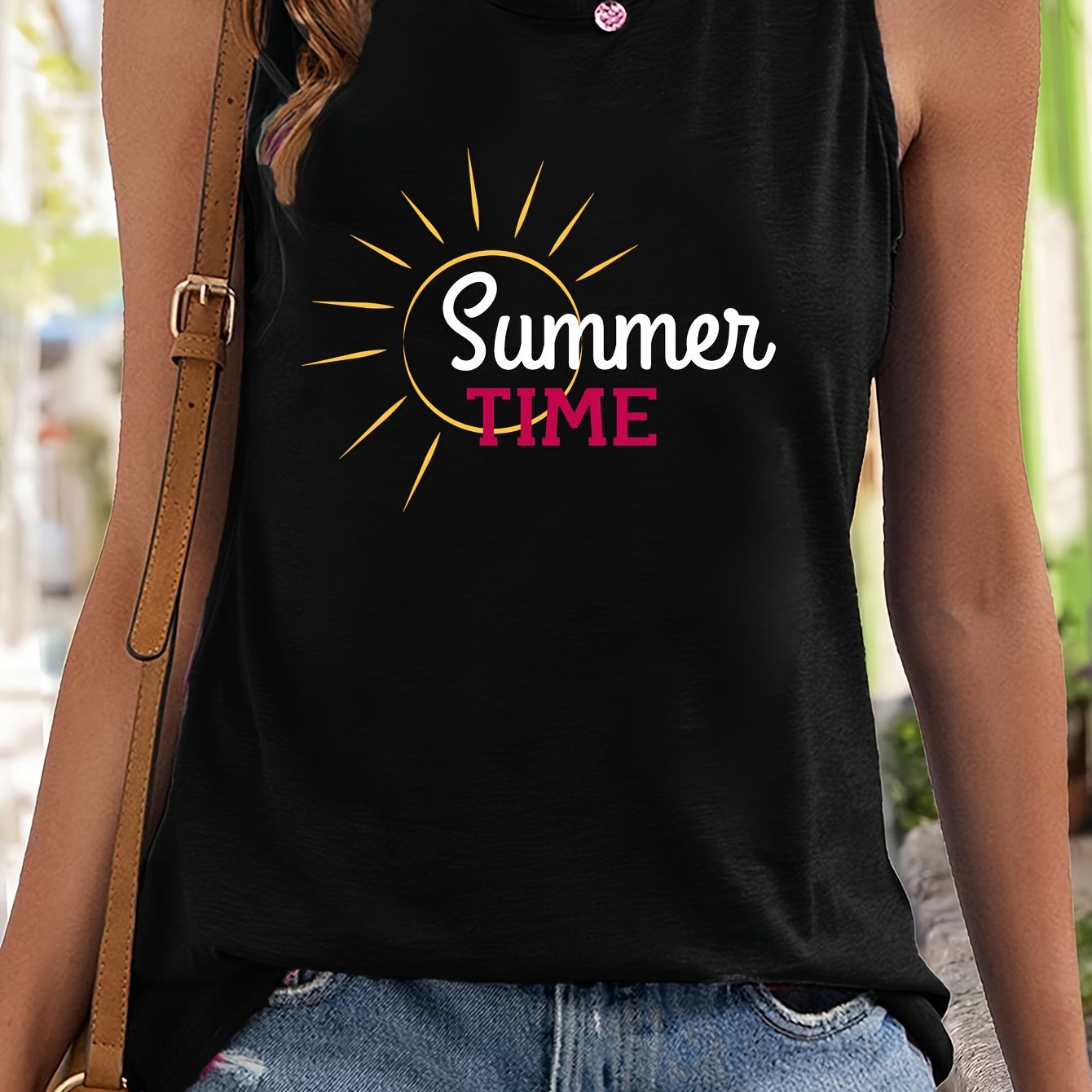 Sun & Letter Pattern Sports Vest Sleeveless Casual Top