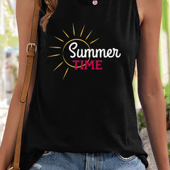 Sun & Letter Pattern Sports Vest Sleeveless Casual Top