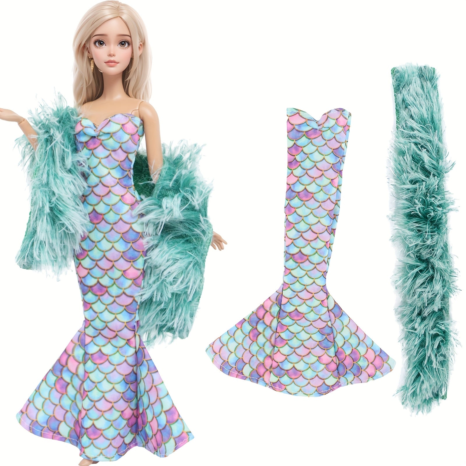 Doll Clothes Accessories Party Fishtail Dress Striped Tops Skirts