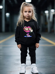 Girls 2pc Heart Pattern Hooded Sweatshirt Set