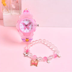 Girls' 3D Butterfly Silicone Strap Watch Set